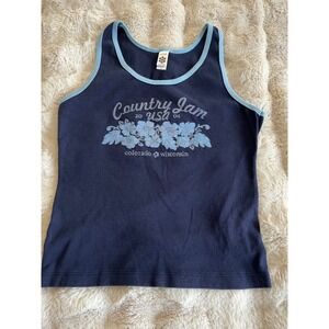 American Apparel Country Jam USA 2004 y2k Tank Top Blue Floral Graphic Size L